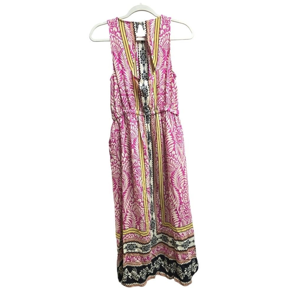 LOFT Palm Cutout Back Midi Pocket Dress Sz. S Magenta Sunset - Picture 2 of 11